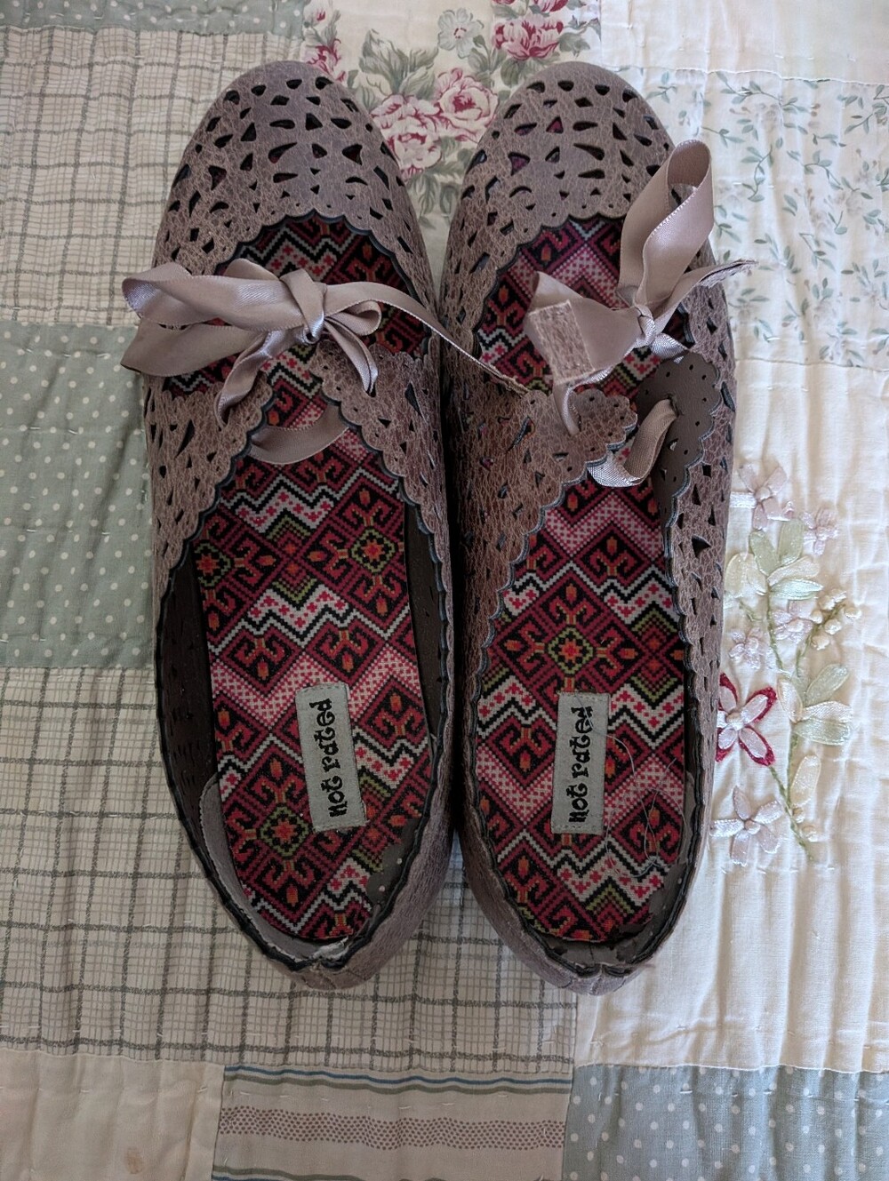 Not Rated Brown Laser Cut Ribbon Ballet Flats Size 9